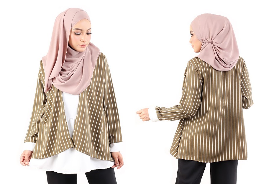 QA-484 Modern Striped Women Blouse Army Green