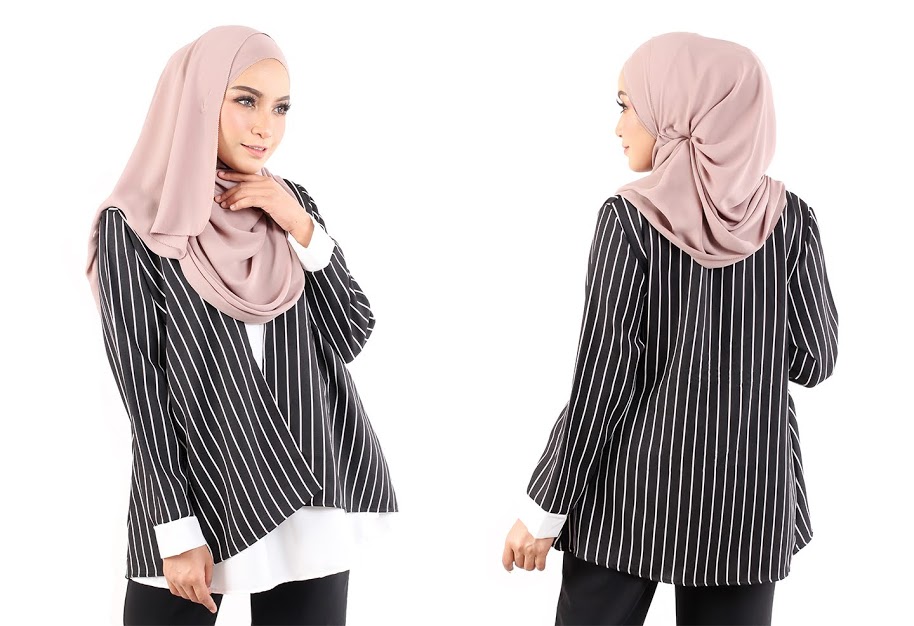 QA-484 Modern Striped Women Blouse Black