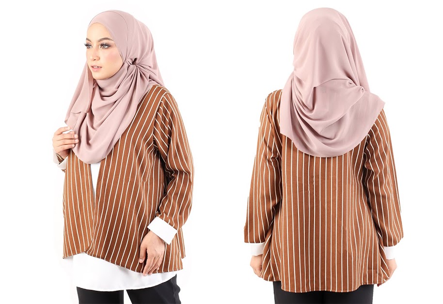 QA-484 Modern Striped Women Blouse Coffee