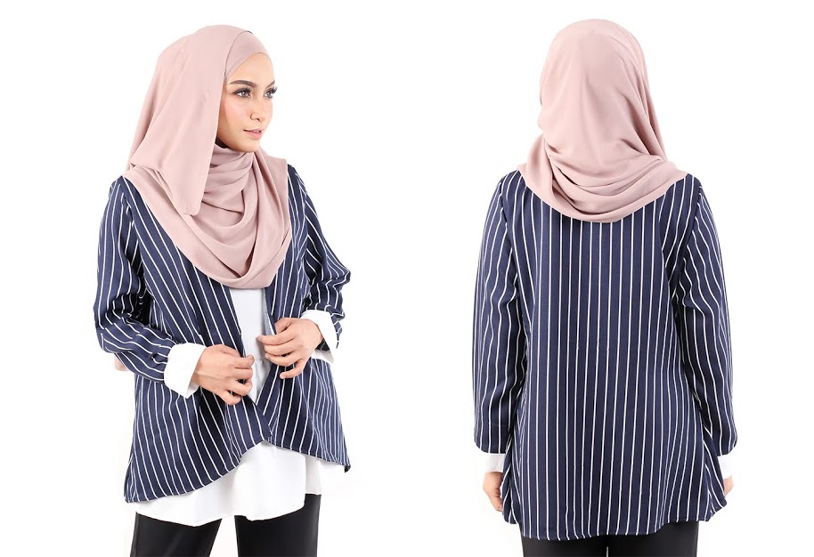 QA-484 Modern Striped Women Blouse Navy Blue