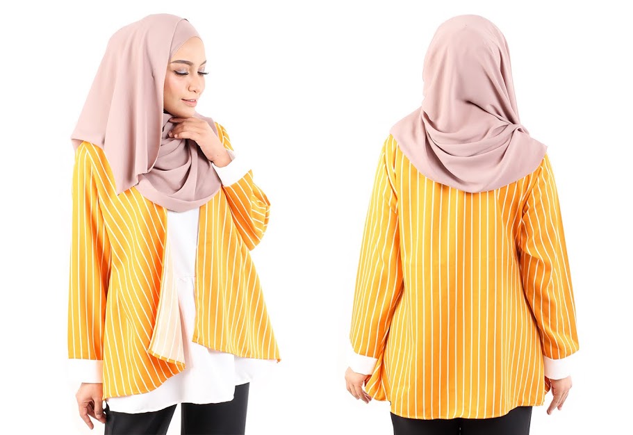 QA-484 Modern Striped Women Blouse Orange