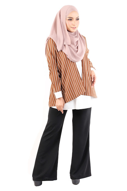 QA-484 Modern Striped Women Blouse Coffee