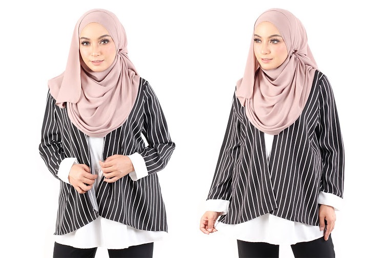 QA-484 Modern Striped Women Blouse Black