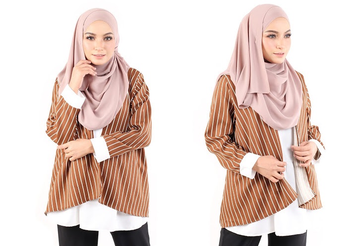 QA-484 Modern Striped Women Blouse Coffee