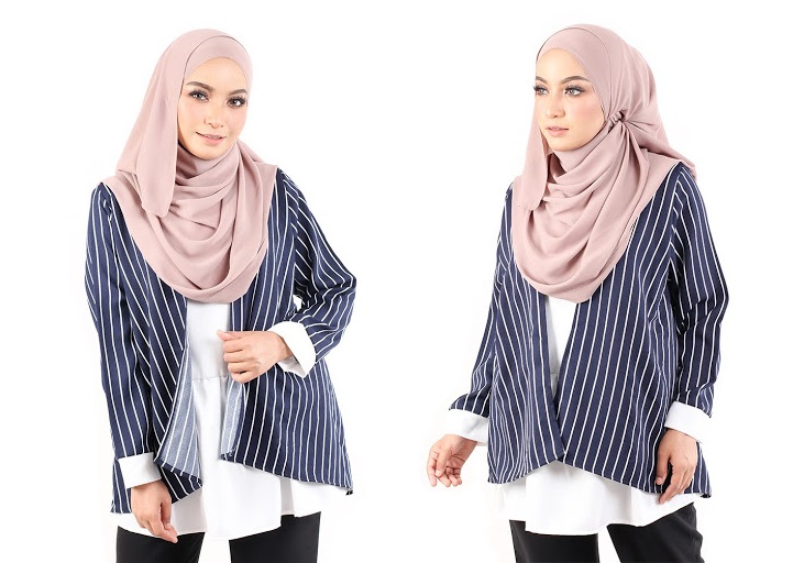 QA-484 Modern Striped Women Blouse Navy Blue