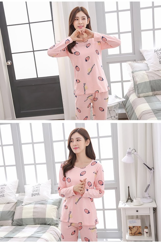 QA-487 Cute Printed Sleepwear Pink Strawberry