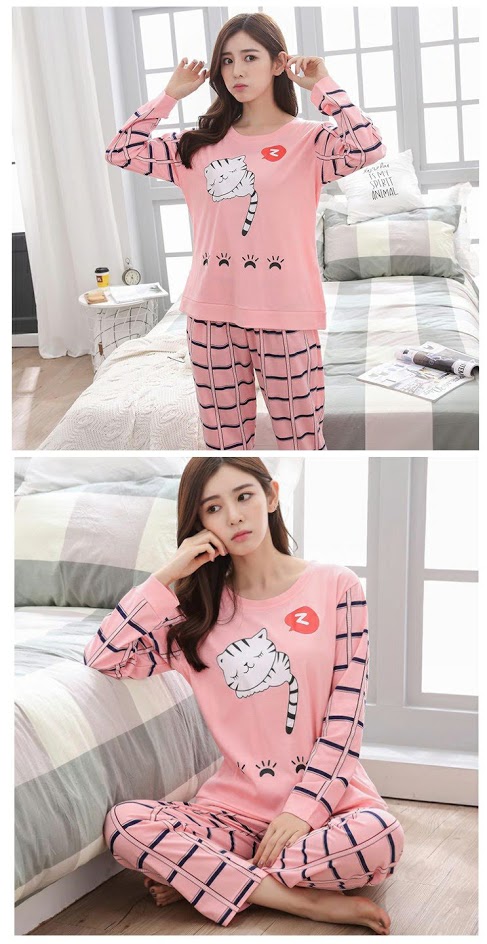 QA-487 Cute Printed Sleepwear Pink Cat