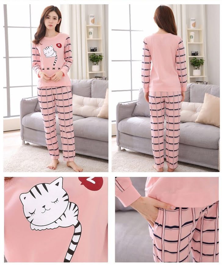 QA-487 Cute Printed Sleepwear Pink Cat