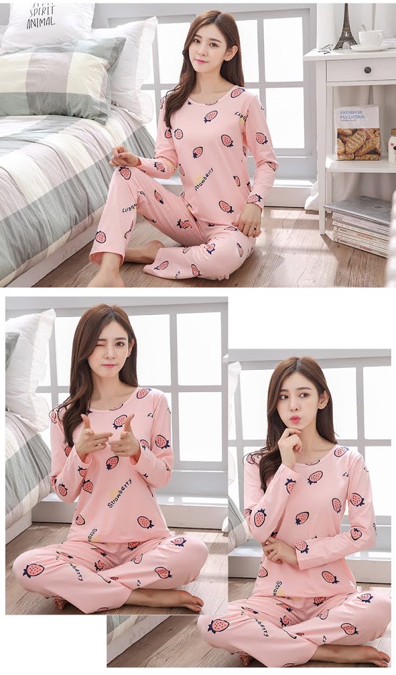 QA-487 Cute Printed Sleepwear Pink Strawberry