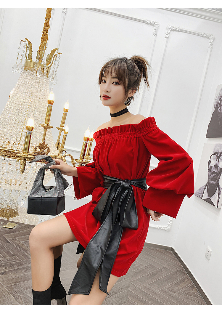 GW2329 Charming Off Shoulder Dress Red