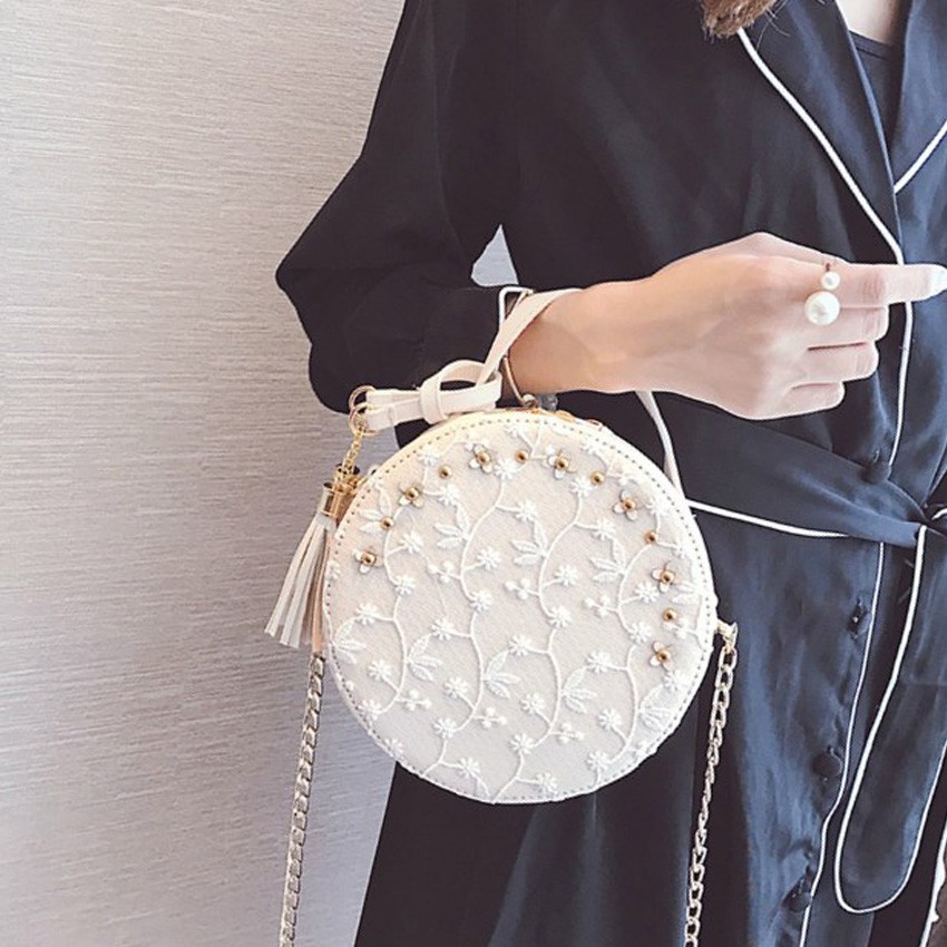 KW80393 Lovely Round Shape Sling Bag White