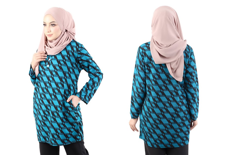 QA-490 Muslimah Printed Blouse Blue