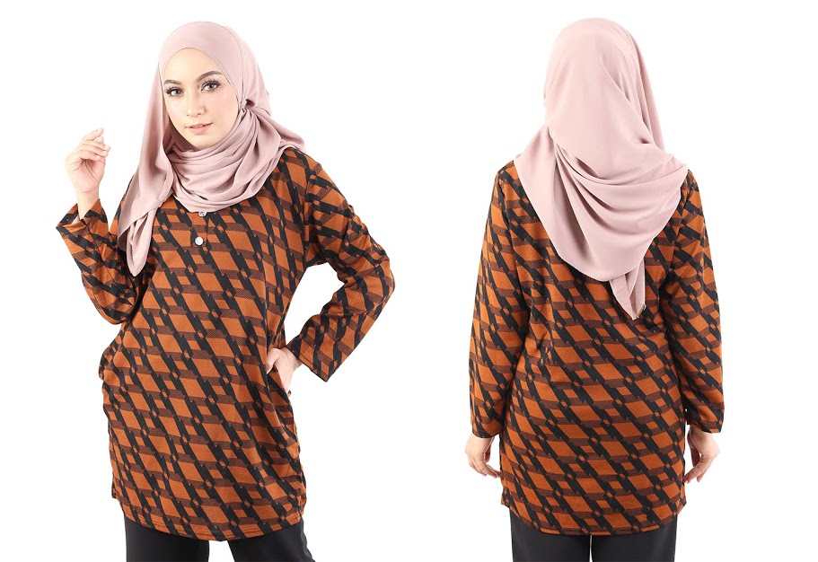 QA-490 Muslimah Printed Blouse Brown