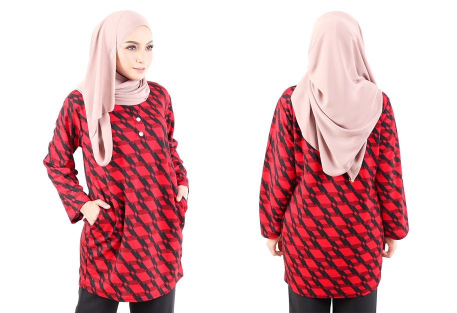 QA-490 Muslimah Printed Blouse Red