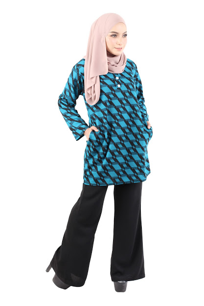 QA-490 Muslimah Printed Blouse Blue