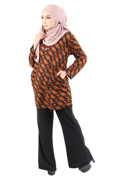 QA-490 Muslimah Printed Blouse Brown