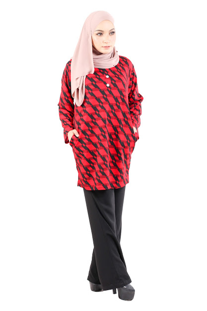 QA-490 Muslimah Printed Blouse Red