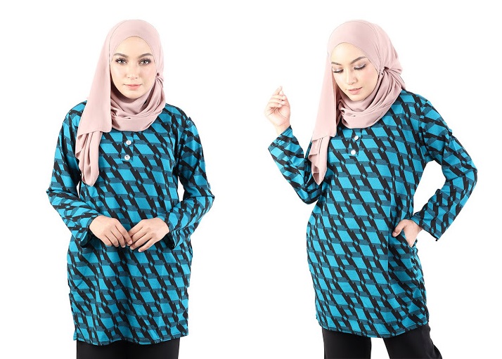 QA-490 Muslimah Printed Blouse Blue