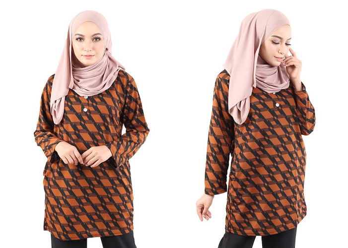 QA-490 Muslimah Printed Blouse Brown