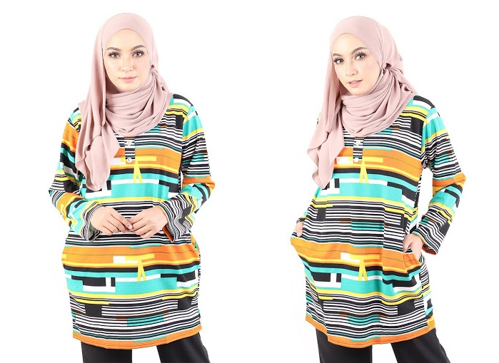 QA-490 Muslimah Printed Blouse Green