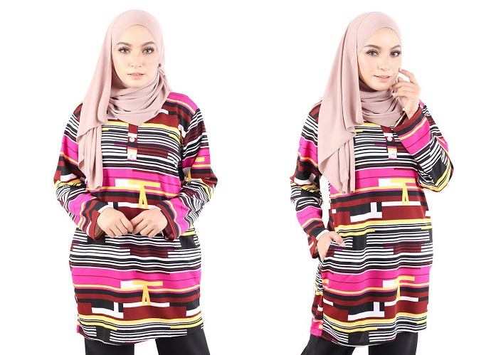 QA-490 Muslimah Printed Blouse Maroon