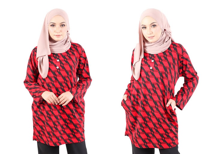 QA-490 Muslimah Printed Blouse Red