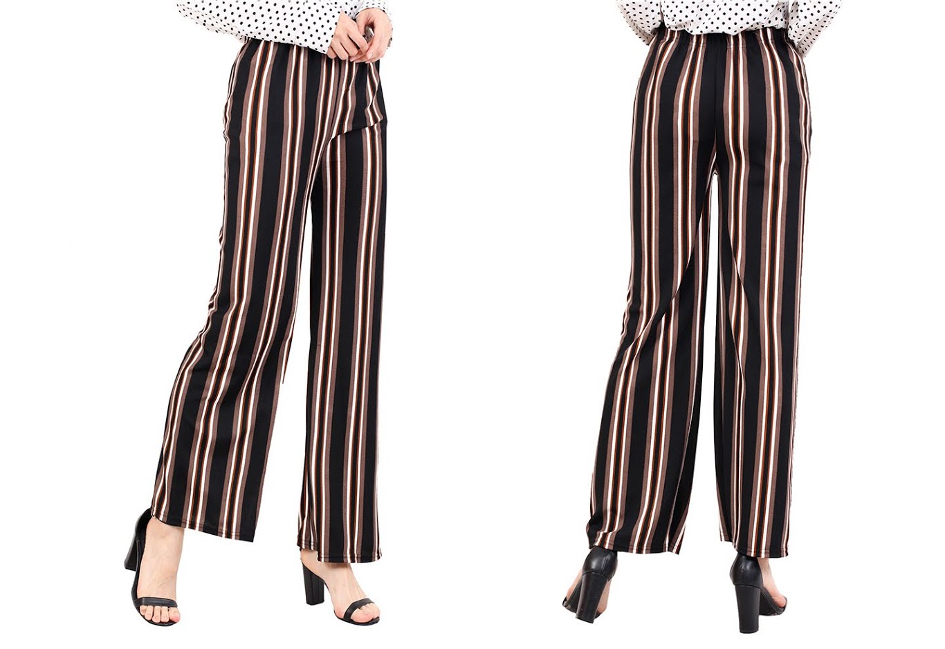 QA-503 Women's Stripped Palazzo Black White