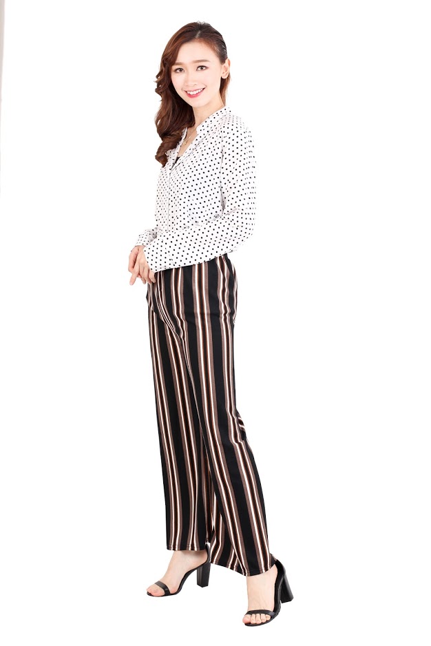 QA-503 Women's Stripped Palazzo Black White