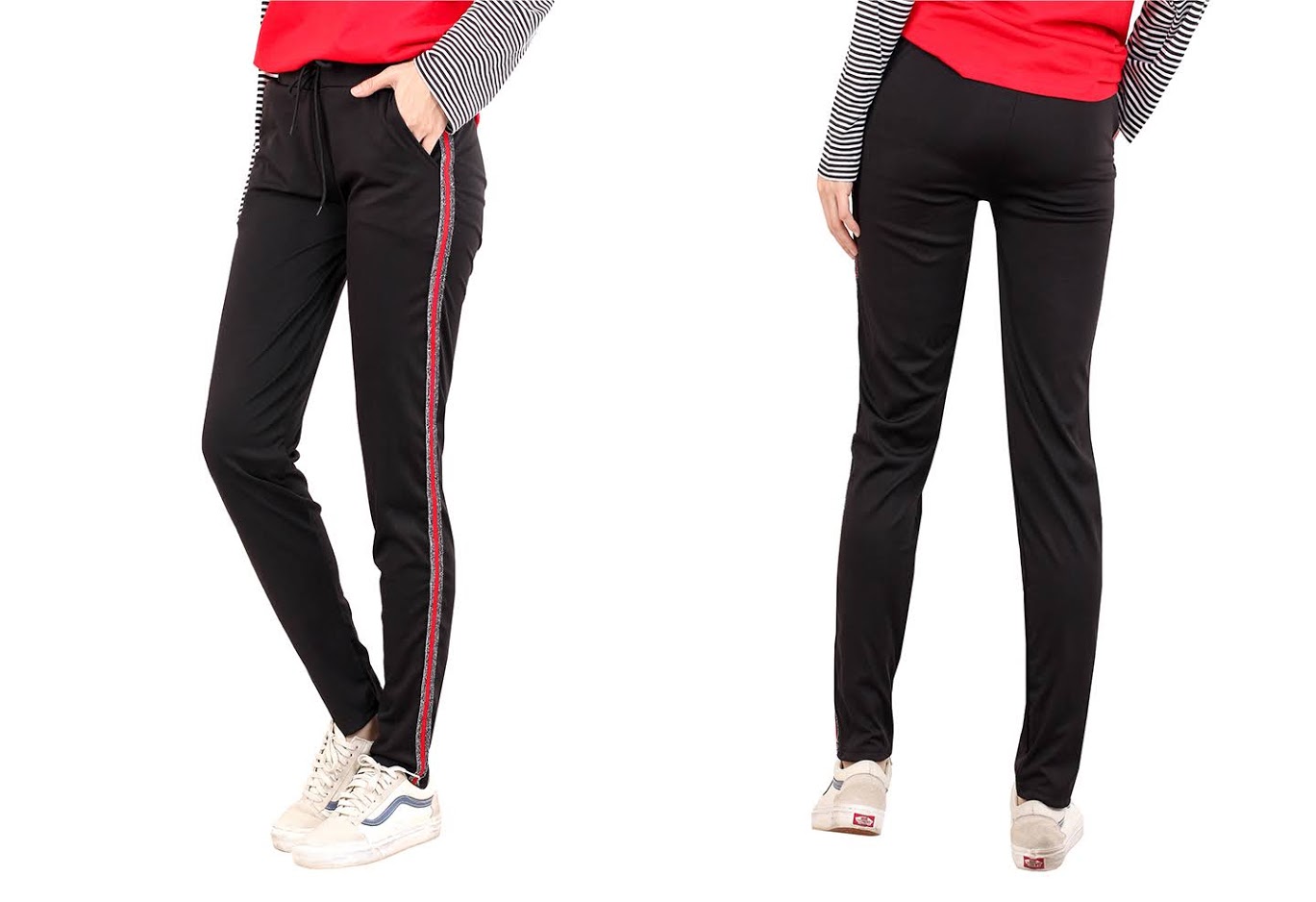 QA-504 Women's Plus Size Pant Red Silver