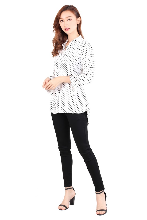 QA-511 Women's Mandarin Collar Top White