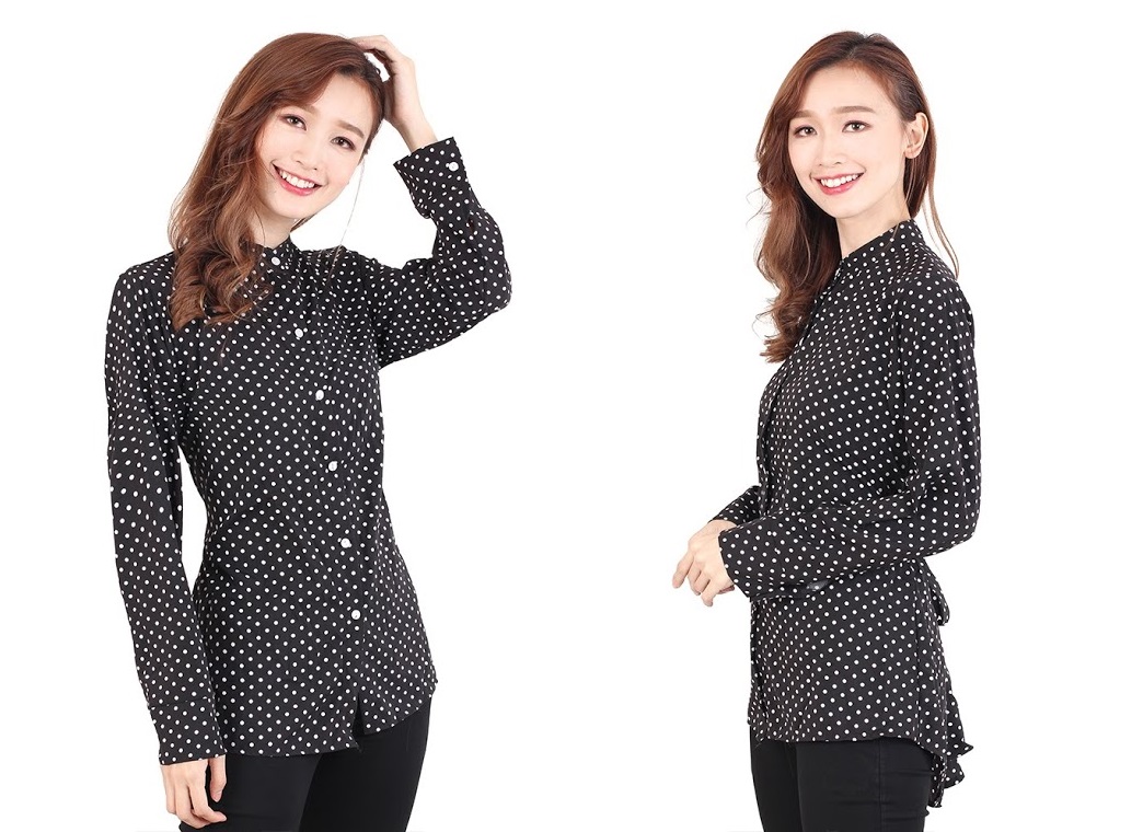 QA-511 Women's Mandarin Collar Top Black