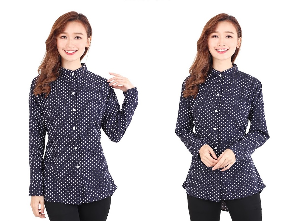 QA-511 Women's Mandarin Collar Top Navy Blue