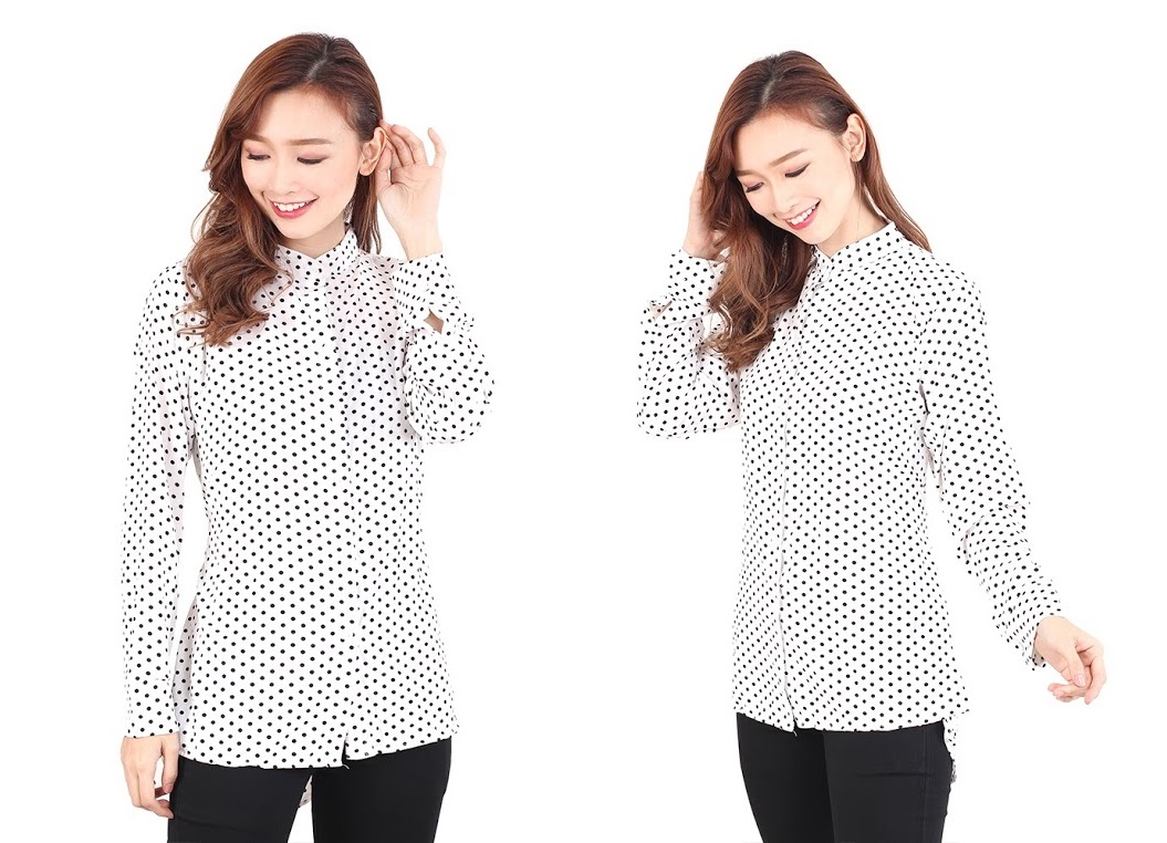 QA-511 Women's Mandarin Collar Top White