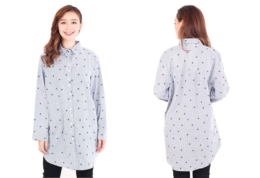 QA-512 Printed Women's Blouse Blue Grey