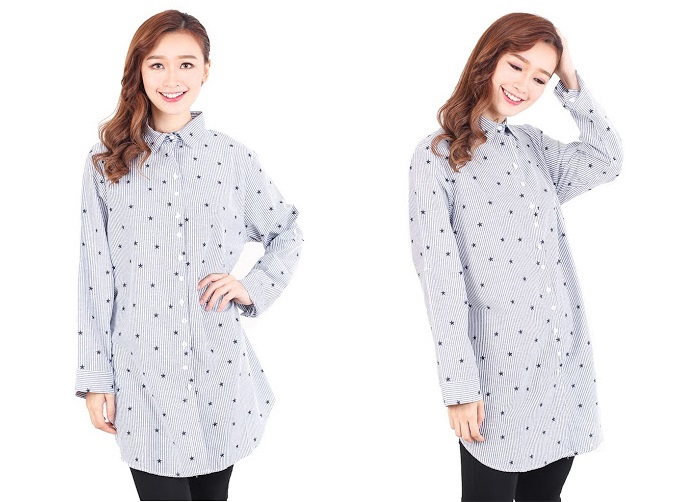 QA-512 Printed Women's Blouse Blue Grey