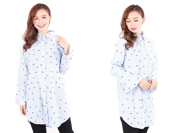 QA-512 Printed Women's Blouse Light Blue