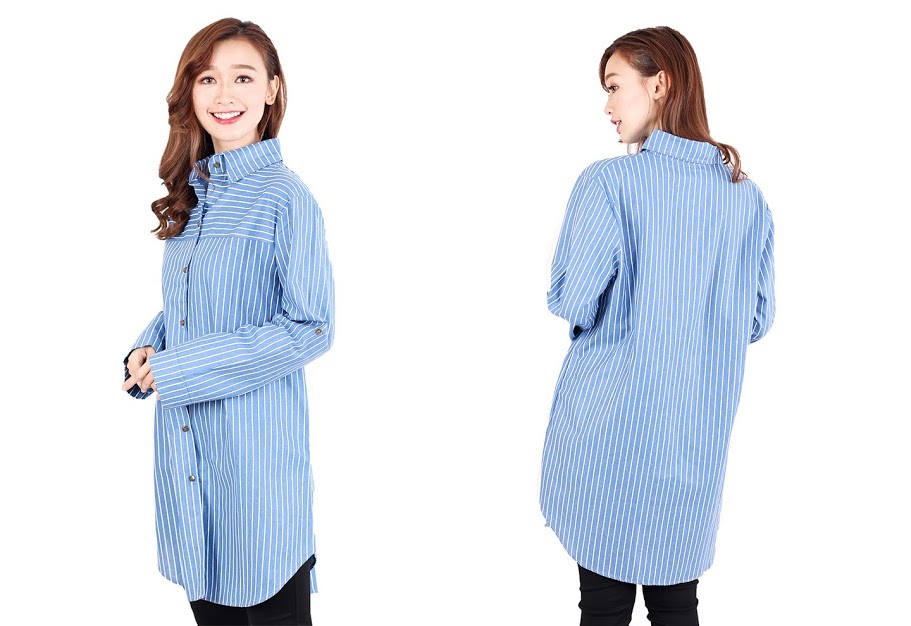 QA-514 Women's Striped Blouse Blue