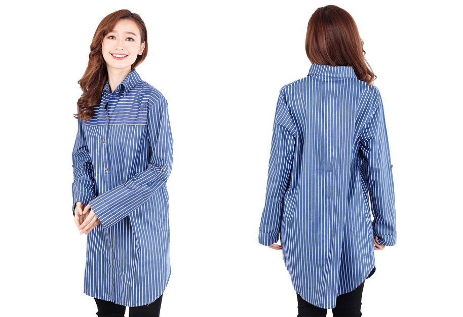 QA-514 Women's Striped Blouse Navy Blue