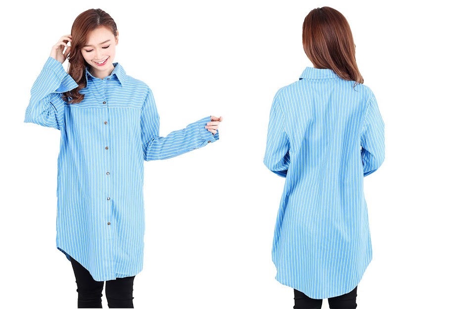 QA-514 Women's Striped Blouse Sky Blue