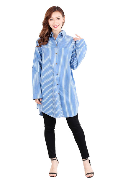 QA-514 Women's Striped Blouse Blue