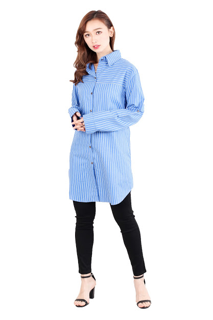 QA-514 Women's Striped Blouse Light Blue