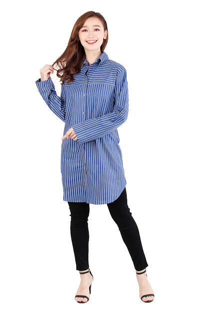 QA-514 Women's Striped Blouse Navy Blue