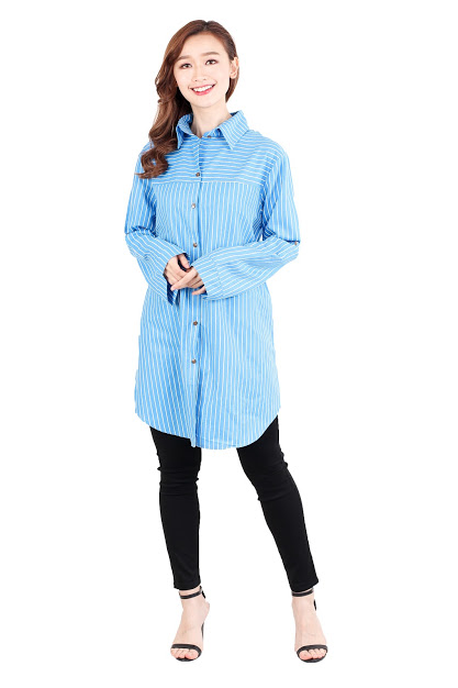 QA-514 Women's Striped Blouse Sky Blue