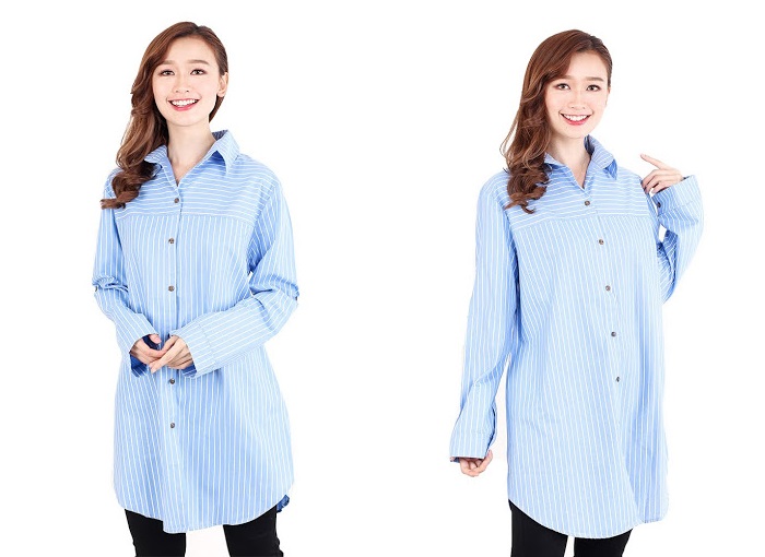 QA-514 Women's Striped Blouse Baby Blue