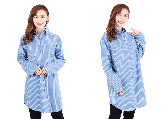 QA-514 Women's Striped Blouse Blue