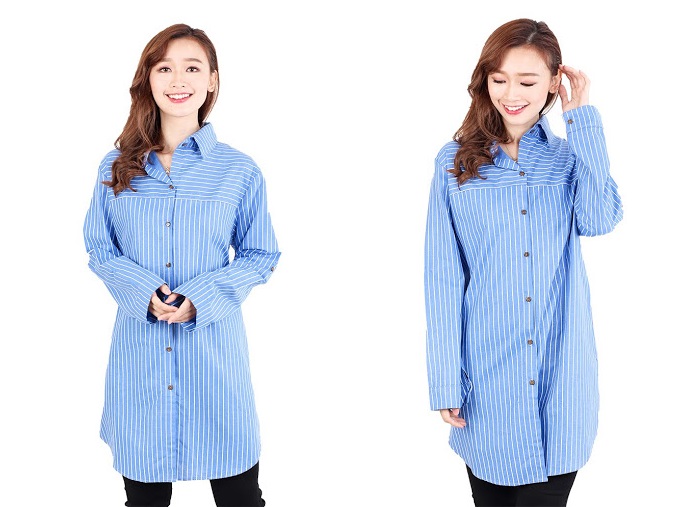 QA-514 Women's Striped Blouse Light Blue