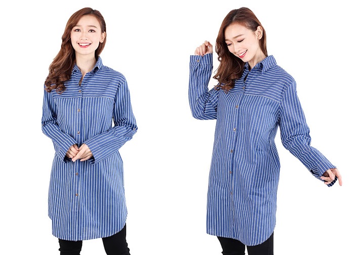 QA-514 Women's Striped Blouse Navy Blue