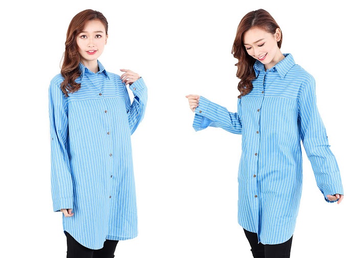 QA-514 Women's Striped Blouse Sky Blue