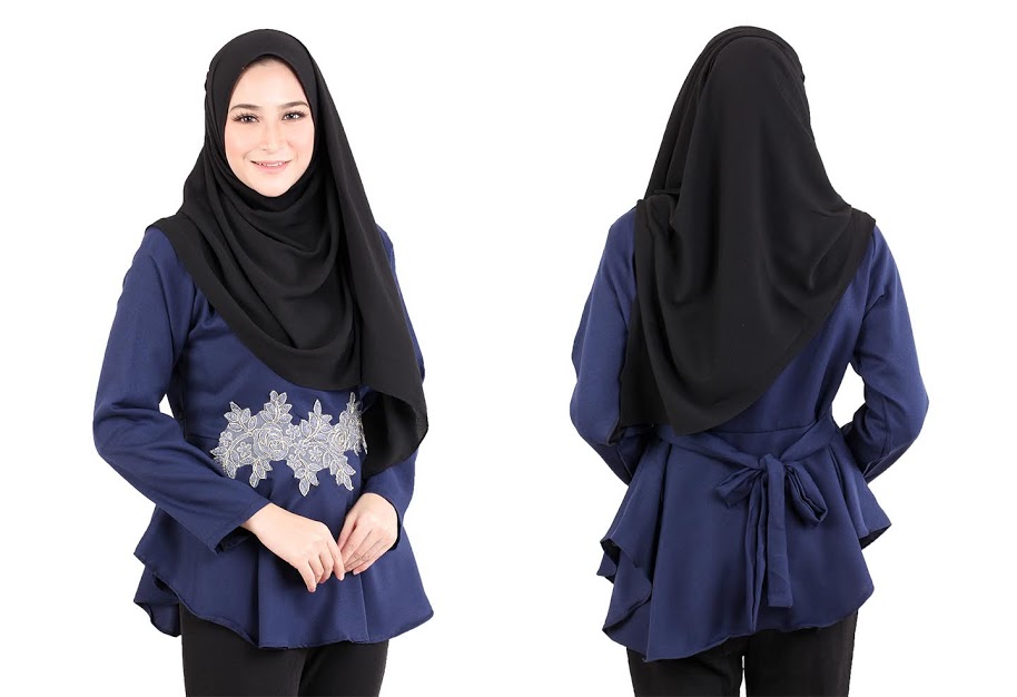 QA-518 Embroidery Women's Blouse Navy Blue