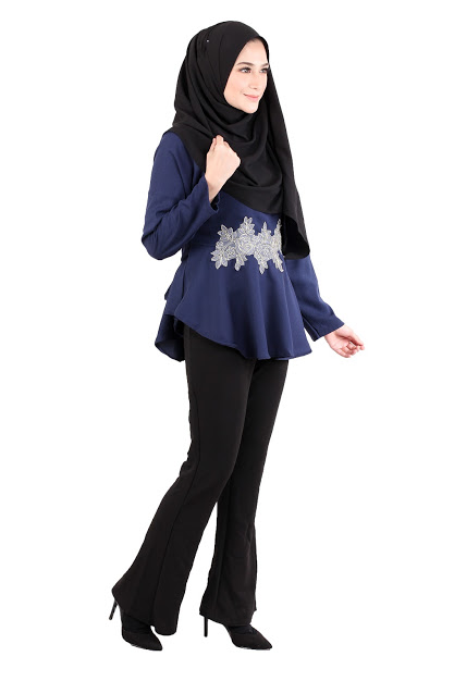 QA-518 Embroidery Women's Blouse Navy Blue